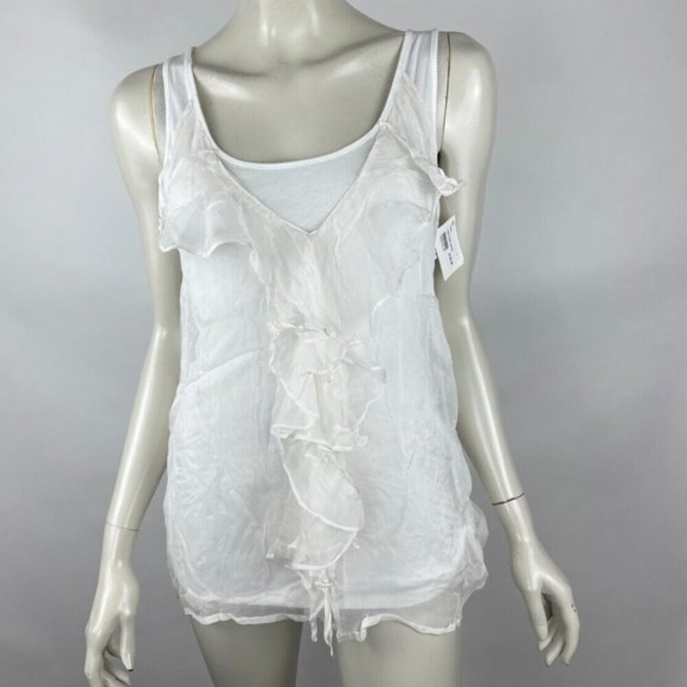Linq Frost Extra Tank Women XS NWT‎ $120 Cotton Silk Ruffle Layer Top Sleeveless